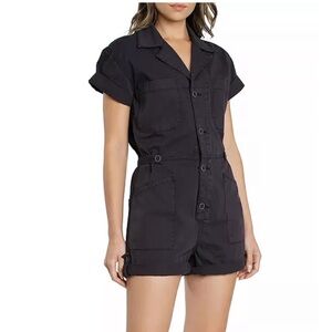 Revolve x Pistola Parker Field Suit Short Cotton Cuffed Romper in Black Washed